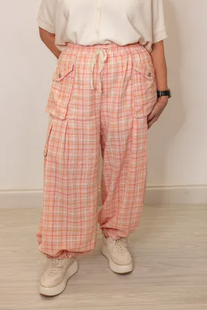 Plaid Peach Jogger Balloon Pants