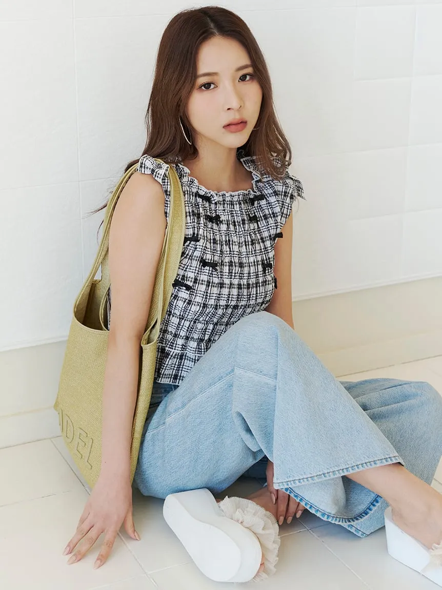 Platform Wedge Sandals with Pleated Ruffle Straps