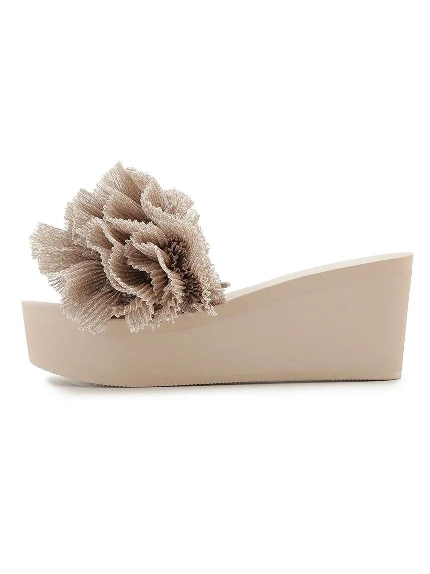 Platform Wedge Sandals with Pleated Ruffle Straps
