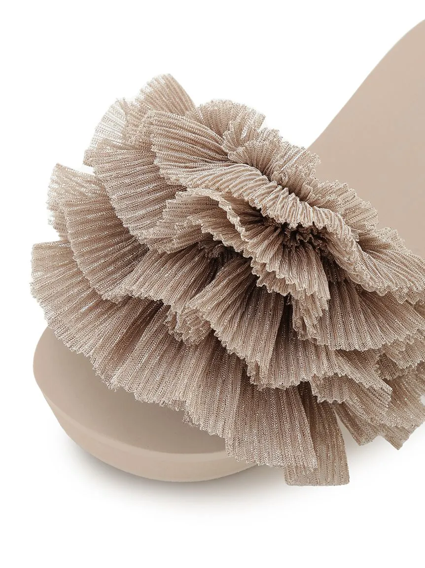 Platform Wedge Sandals with Pleated Ruffle Straps
