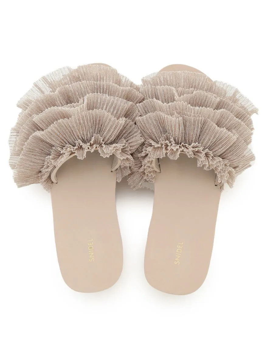 Platform Wedge Sandals with Pleated Ruffle Straps