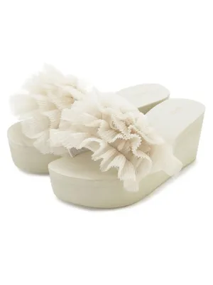 Platform Wedge Sandals with Pleated Ruffle Straps