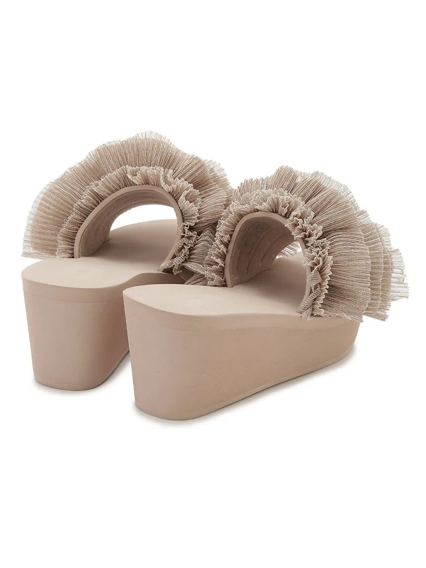 Platform Wedge Sandals with Pleated Ruffle Straps