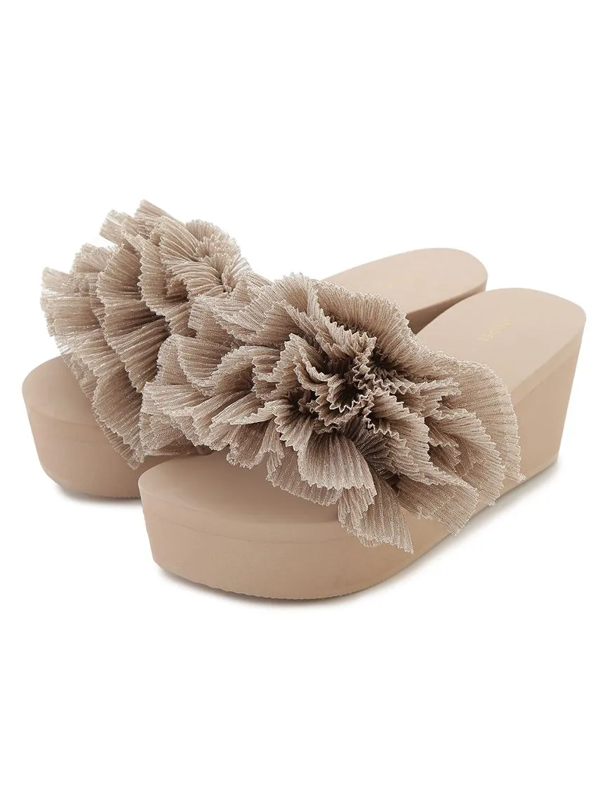 Platform Wedge Sandals with Pleated Ruffle Straps