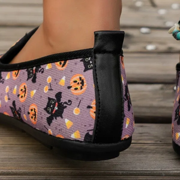 Purpdrank - Halloween Cream White Casual Patchwork Printing Round Comfortable Flats Shoes