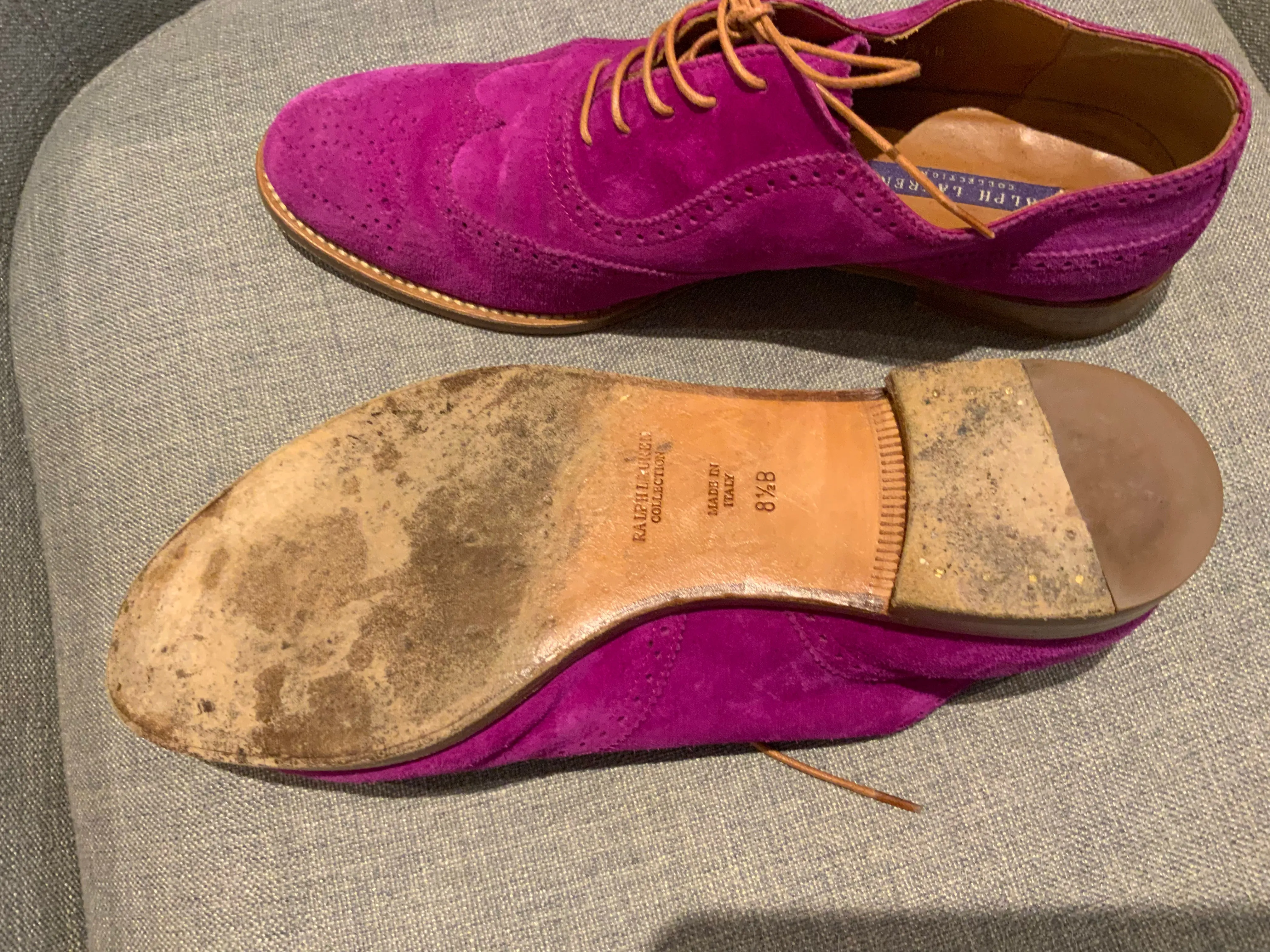 Ralph Lauren Collection Suede Leather Fuchsia Oxfords Shoes Sz8 1/2 UK 5.5 38.5 ladies