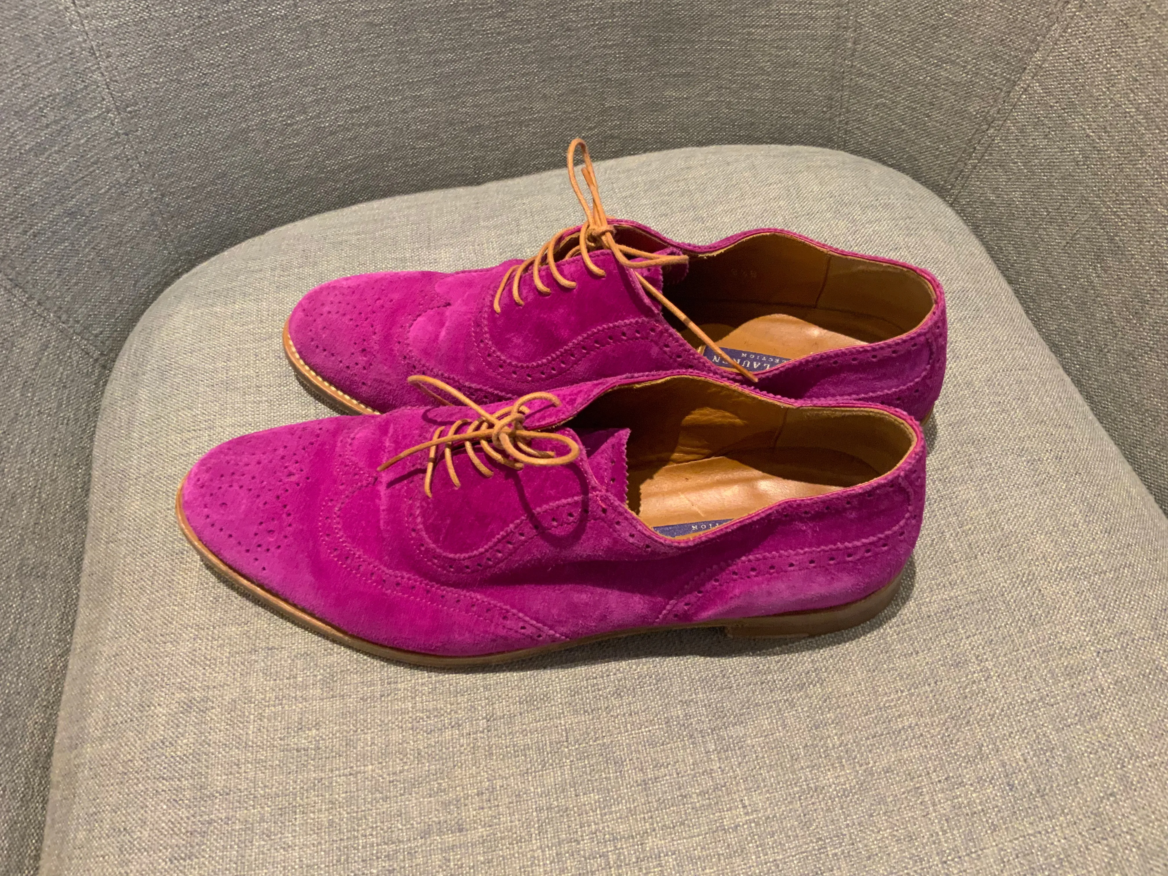 Ralph Lauren Collection Suede Leather Fuchsia Oxfords Shoes Sz8 1/2 UK 5.5 38.5 ladies