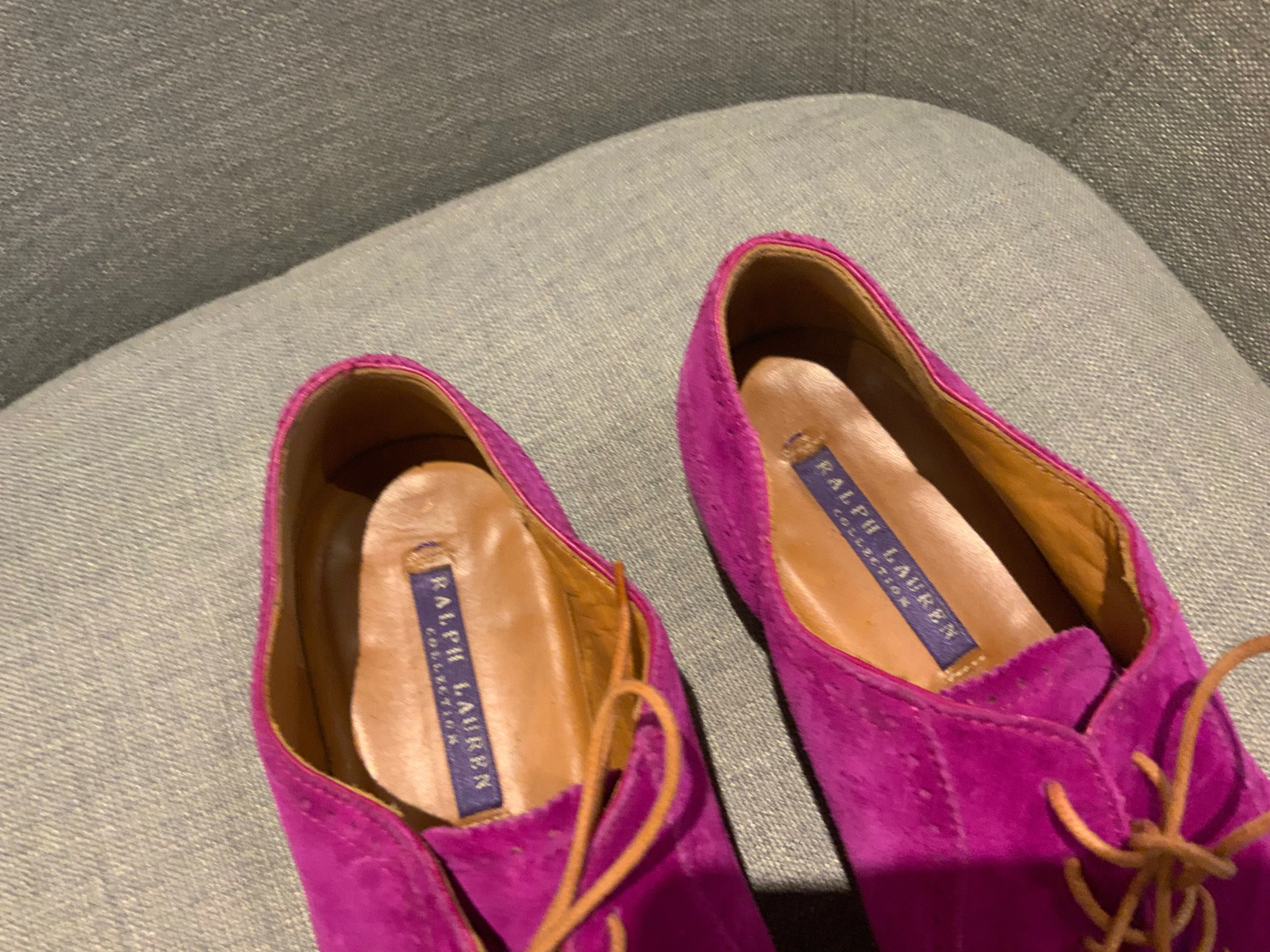 Ralph Lauren Collection Suede Leather Fuchsia Oxfords Shoes Sz8 1/2 UK 5.5 38.5 ladies