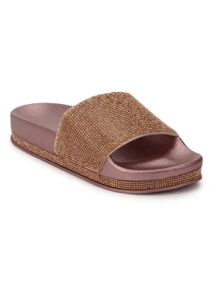 Rose Gold Diamante Flats