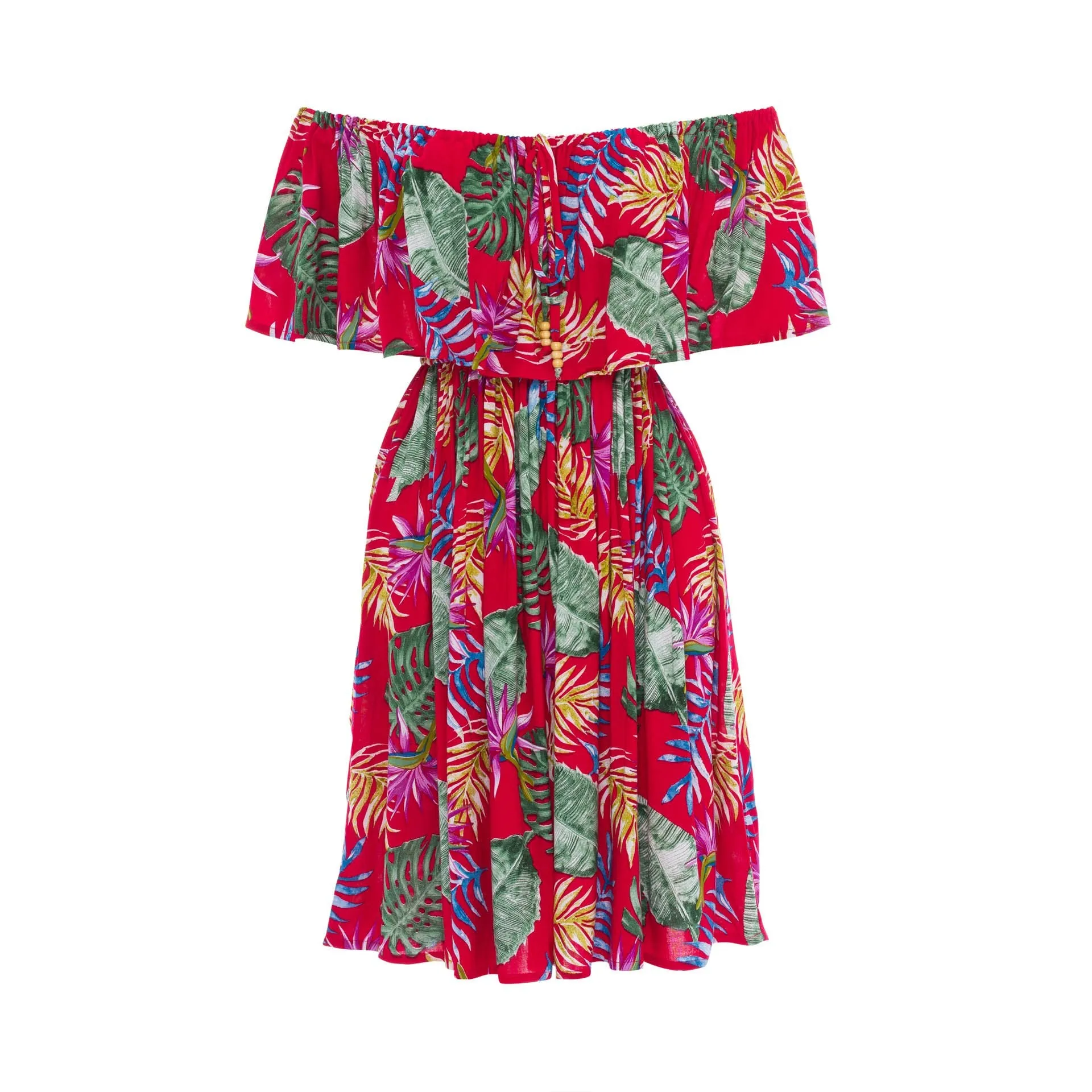 Safia, Tropical Monstera Red, Mini Dress