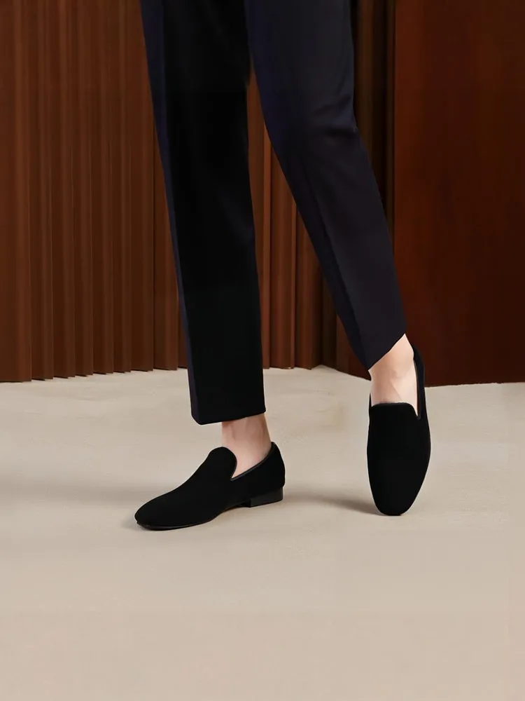 Summer genuine leather breathable lining European and American classic men's velvet loafers fashion party trendy red sole shoes for men