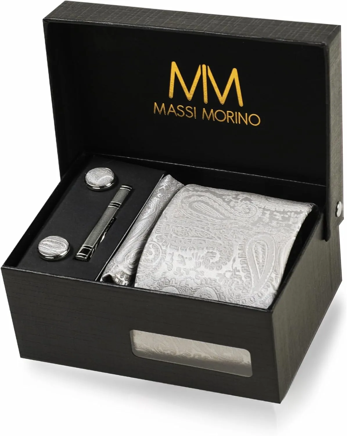 Ties for Men Set with Pocket Square Cufflink and Tie Clip | Necktie Handkerchief in Gift Box for Wedding and Business