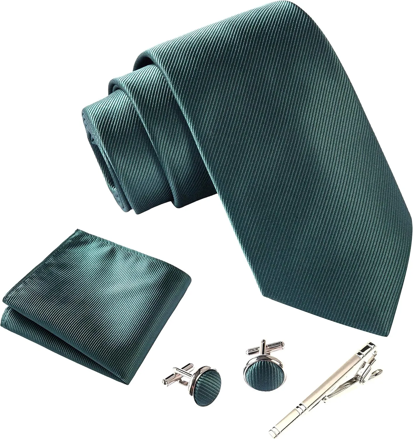 Ties for Men Set with Pocket Square Cufflink and Tie Clip | Necktie Handkerchief in Gift Box for Wedding and Business