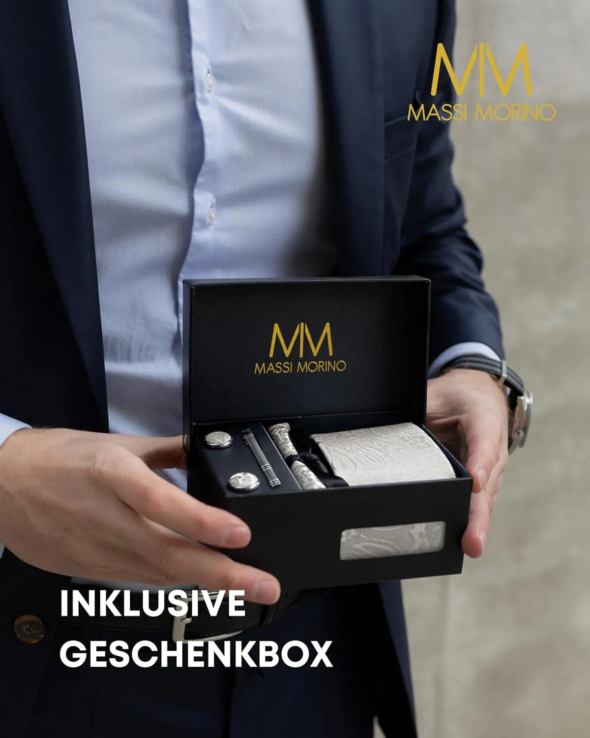 Ties for Men Set with Pocket Square Cufflink and Tie Clip | Necktie Handkerchief in Gift Box for Wedding and Business