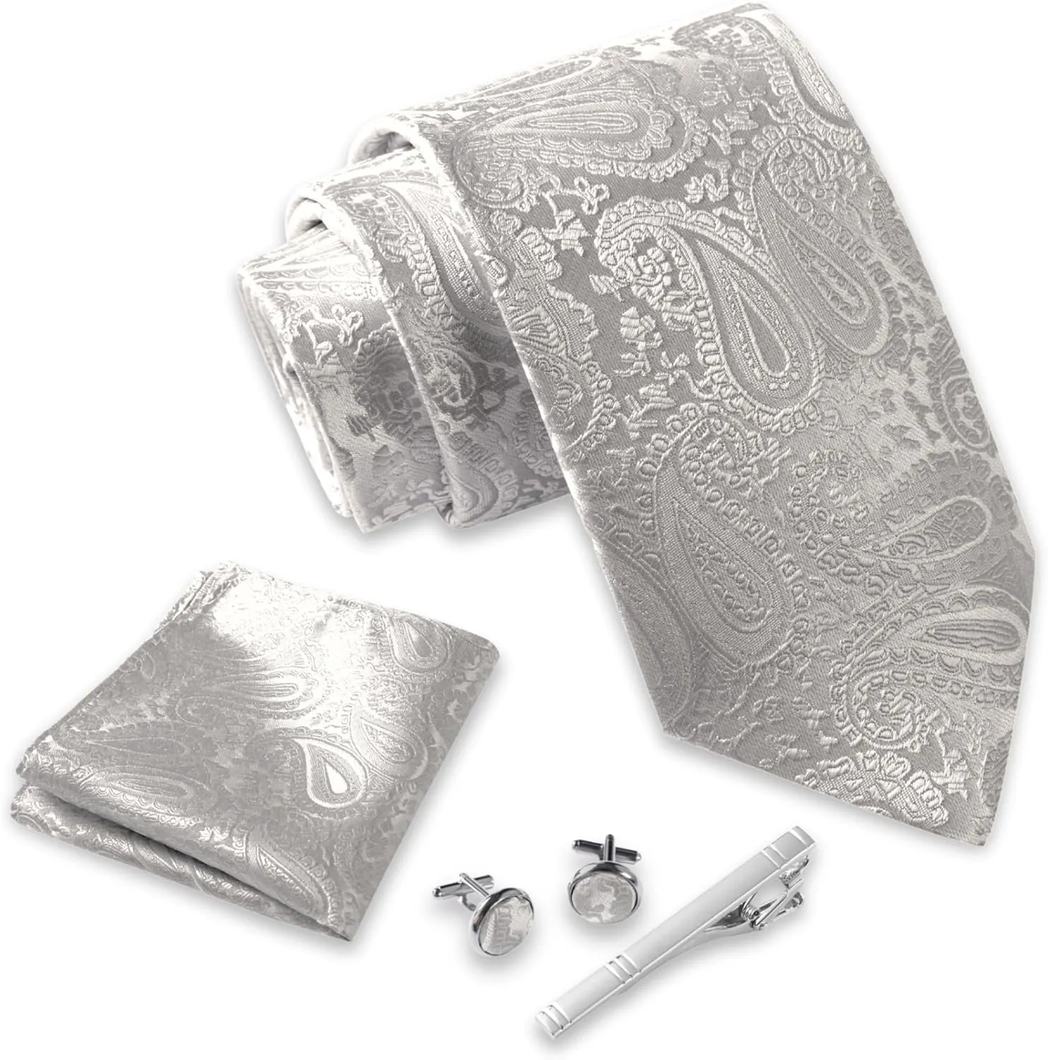 Ties for Men Set with Pocket Square Cufflink and Tie Clip | Necktie Handkerchief in Gift Box for Wedding and Business