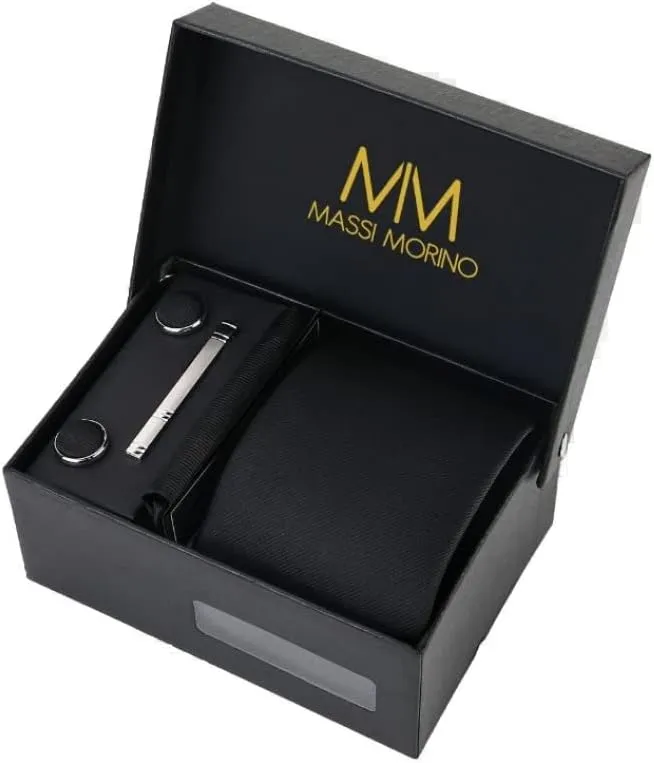 Ties for Men Set with Pocket Square Cufflink and Tie Clip | Necktie Handkerchief in Gift Box for Wedding and Business