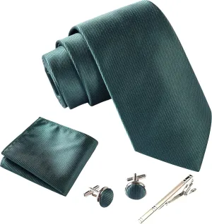 Ties for Men Set with Pocket Square Cufflink and Tie Clip | Necktie Handkerchief in Gift Box for Wedding and Business