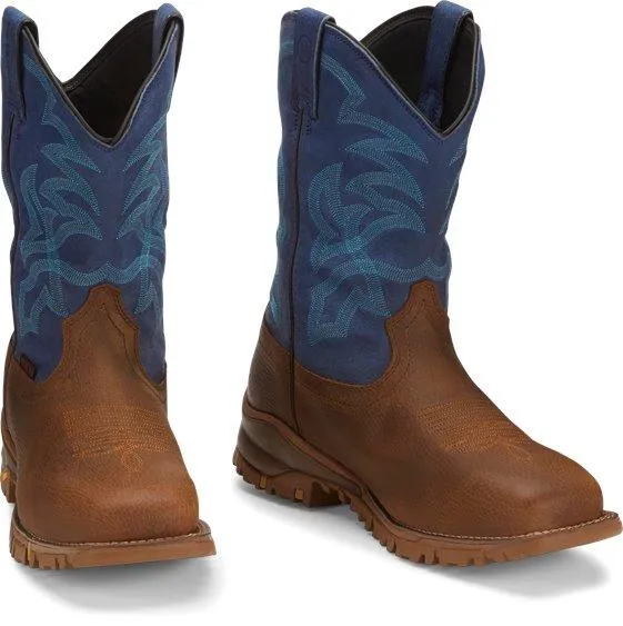 Tony Lama Men's Roustabout Blue/Tan Steel Toe Waterproof Work Boots TW5010