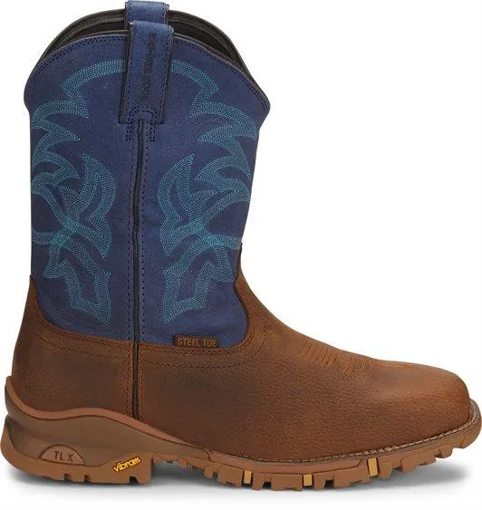 Tony Lama Men's Roustabout Blue/Tan Steel Toe Waterproof Work Boots TW5010