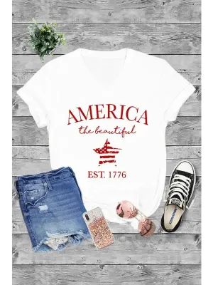 Unisex Short Sleeve V Neck T-Shirt America the Beautiful