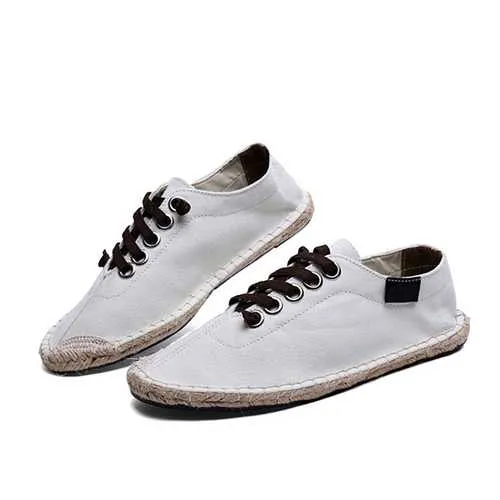 US Size 5-13 Women Shoes Fashion Canvas Straw Lace Up Flat Outdoor Casual Comfortable Loafer Shoes