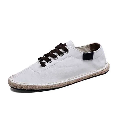 US Size 5-13 Women Shoes Fashion Canvas Straw Lace Up Flat Outdoor Casual Comfortable Loafer Shoes