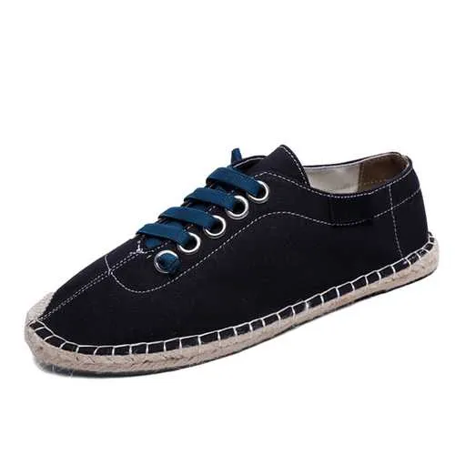 US Size 5-13 Women Shoes Fashion Canvas Straw Lace Up Flat Outdoor Casual Comfortable Loafer Shoes