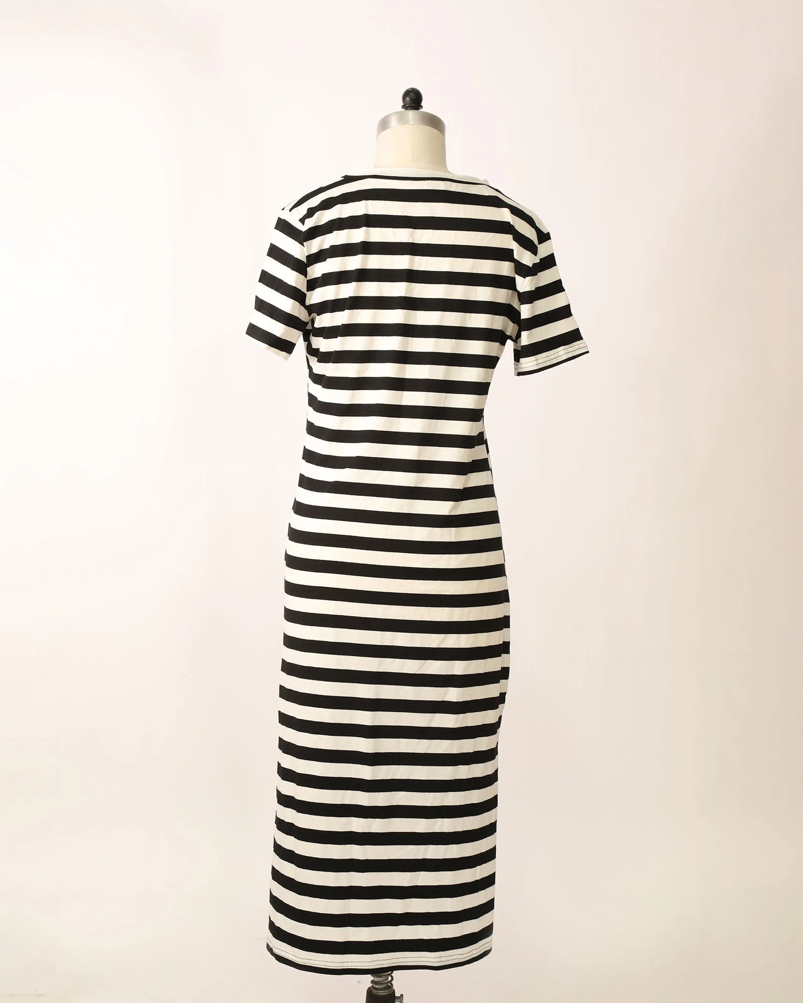 V-Neck Short Sleeve Striped Maxi - Black/White