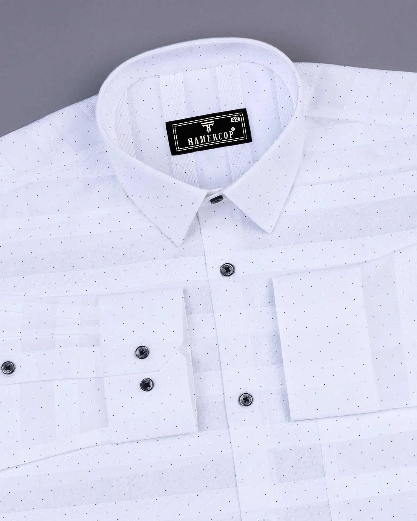 White Weft Stripe With Black Dotted Premium Dobby Cotton Shirt
