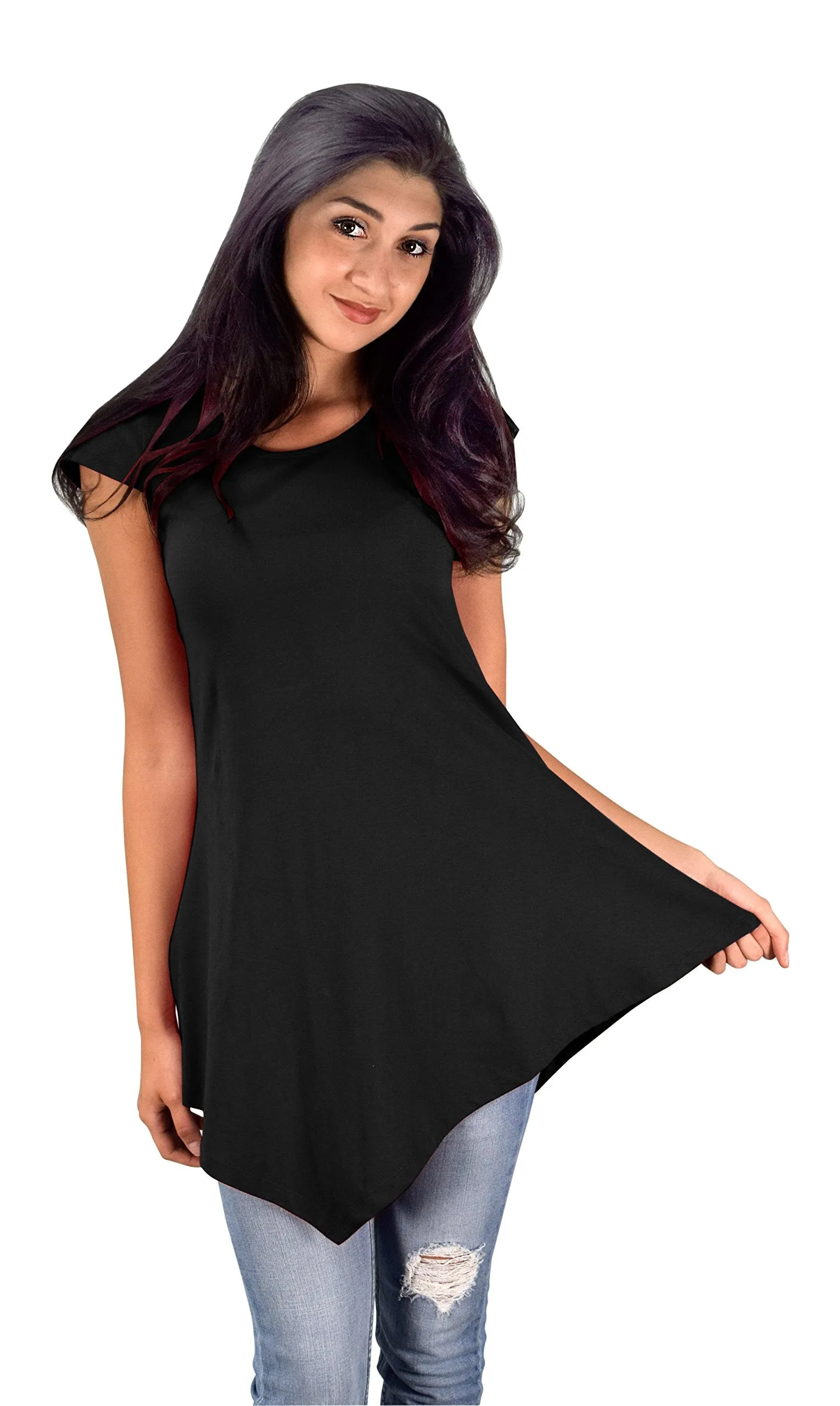 Women Pure Cotton Summer Tank Top Tunic Handkerchief Hem Shirt