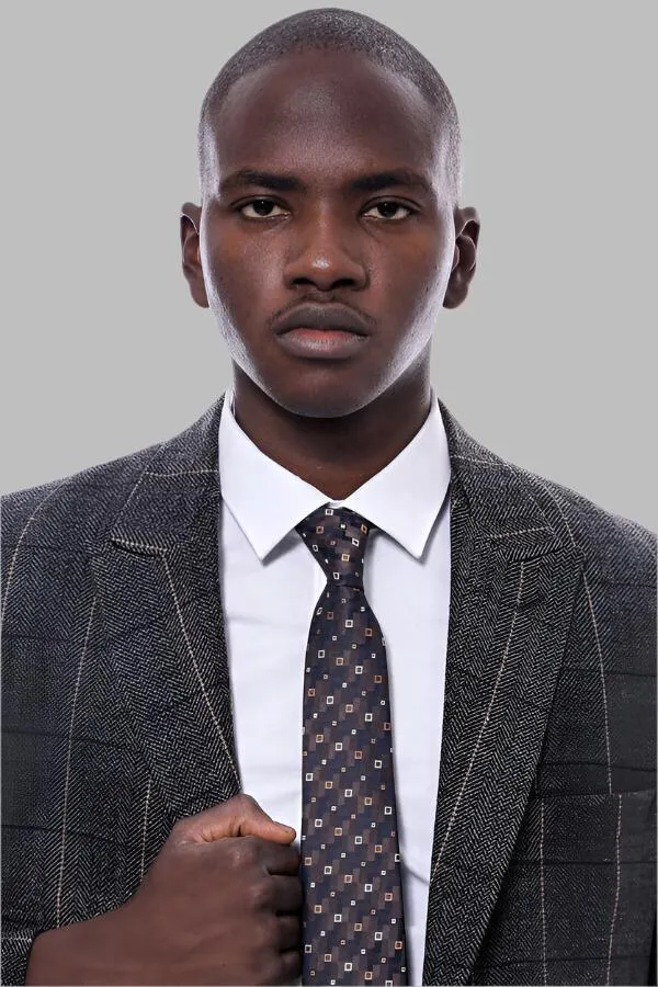 WSS Checked Peak Lapel Slim-Fit Dark Grey Men Blazer  - Singen